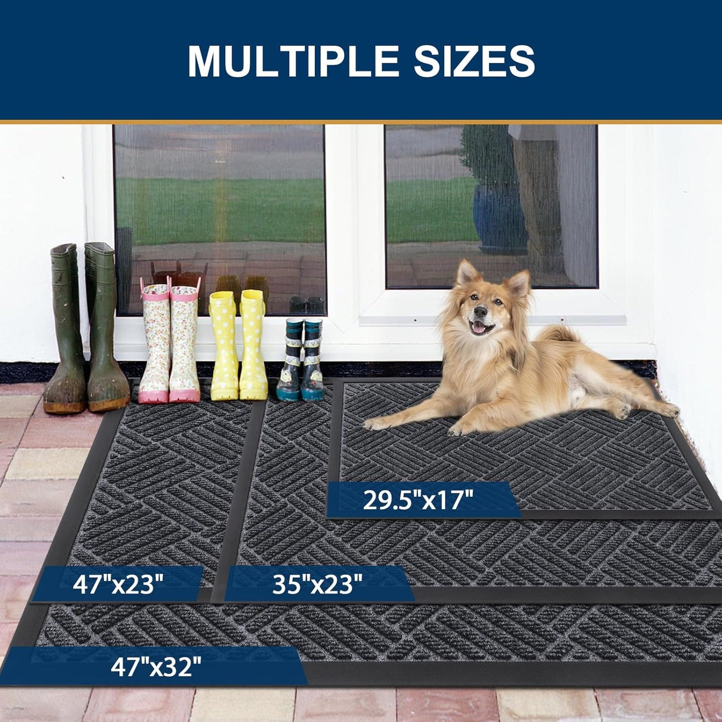 Smiry Front Door Mat Outside Entrance, Heavy Duty Outdoor Indoor Natural Rubber Doormat, Non Slip, Trap Dirt and Moisture, Easy Clean, Low Profile Patio Porch Entryway Mat, 29.5x17, Dark Grey