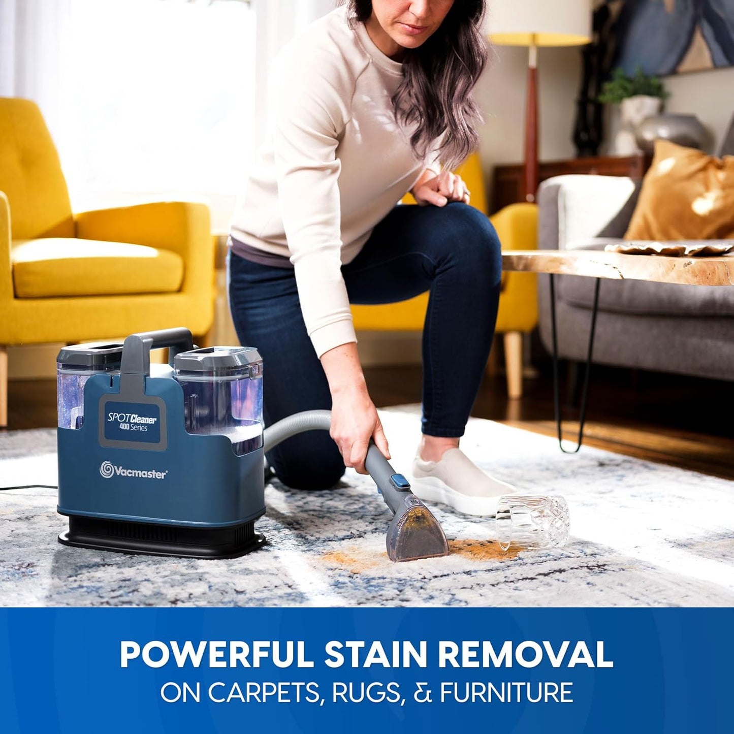 Vacmaster SCB301 400 Series Portable Carpet & Upholstery Spot Cleaner Machine, 15Kpa Power Suction with Versatile Tools for Pets, Area Rugs and Couches