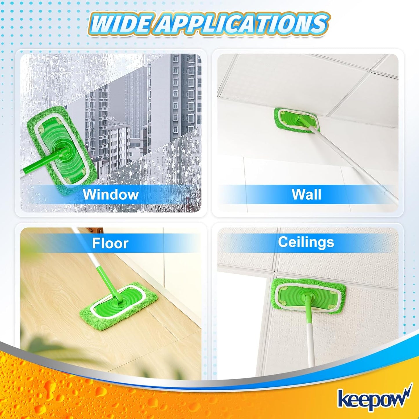 KEEPOW Reusable Wet Pads Refills Compatible with Swiffer Sweeper Mop, Dry Sweeping Cloths, Microfiber Wet Mopping Cloths for Hardwood Floor Cleaning, 6 Pack (Mop is Not Included)