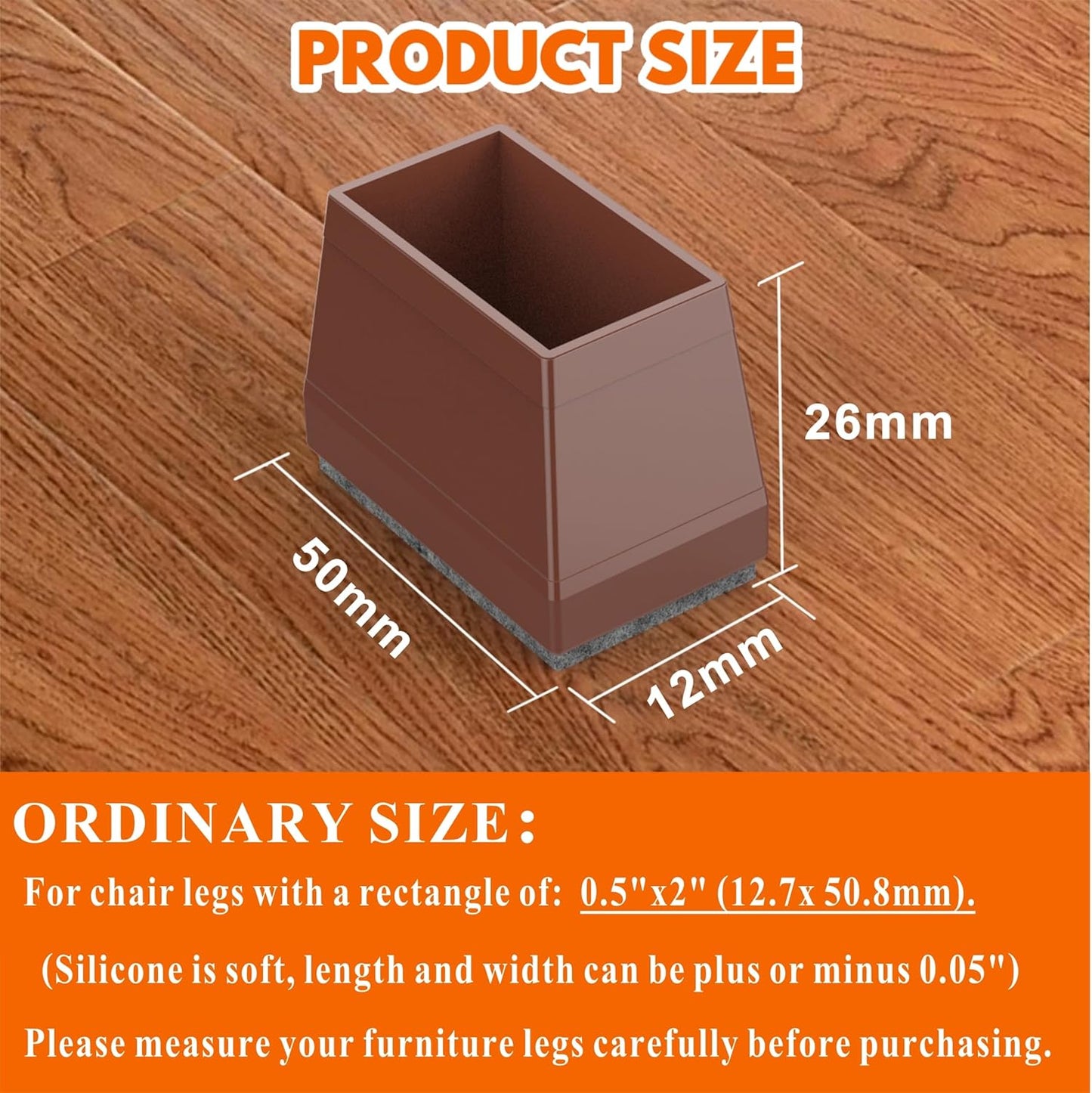 Rectangle Chair Leg Protectors for Hardwood Floors,16 PCS Silicone Covers to Protect Wood Tile Floors Felt Pads Furniture Leg Caps Reduce Noise. Easy to Move.(Brown,0.5 x 2 Inch,Rectangle)