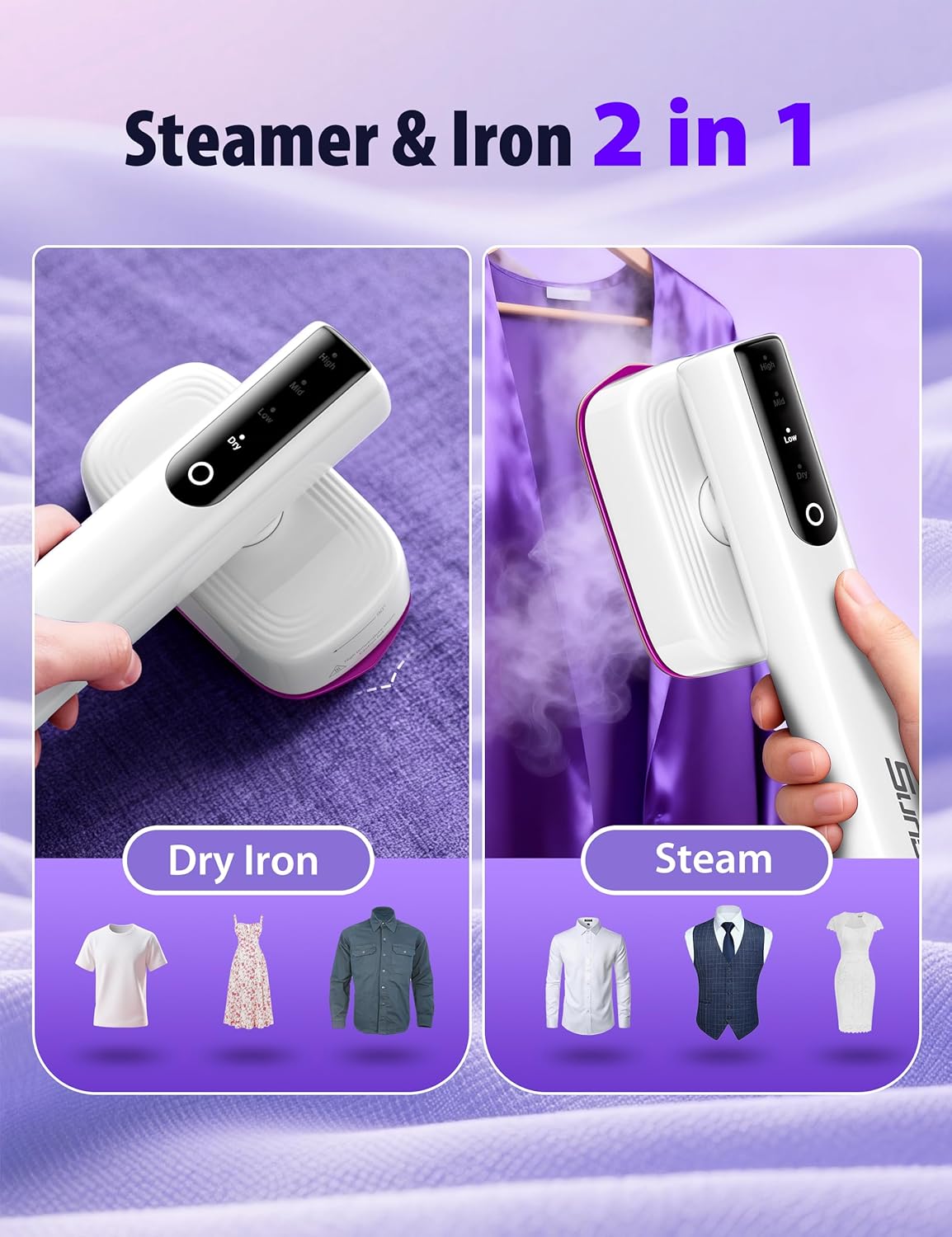 Sundu Steamer for Clothes,15s Fast Heat-up Handheld Garment Steamer,35mins Runtime & 180ml Large Tank,25g/min Steam,Ceramic Panel,Stands on Desk,Wrinkle Remover for Travel, Home, Office(White)