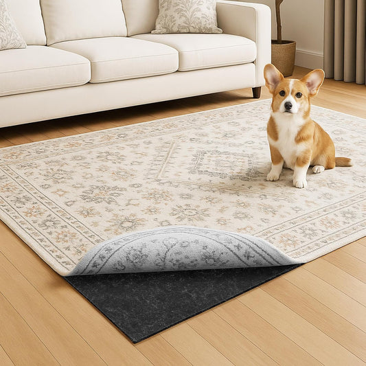 Warmstar 6x9 FT Non Slip Rug Pad,100% Waterproof Felt Rug Pad for Hardwood Floors,1/2” Thick Soft Carpet Pad with Natural Rubber Backing, Secure Grip & Floor Protection