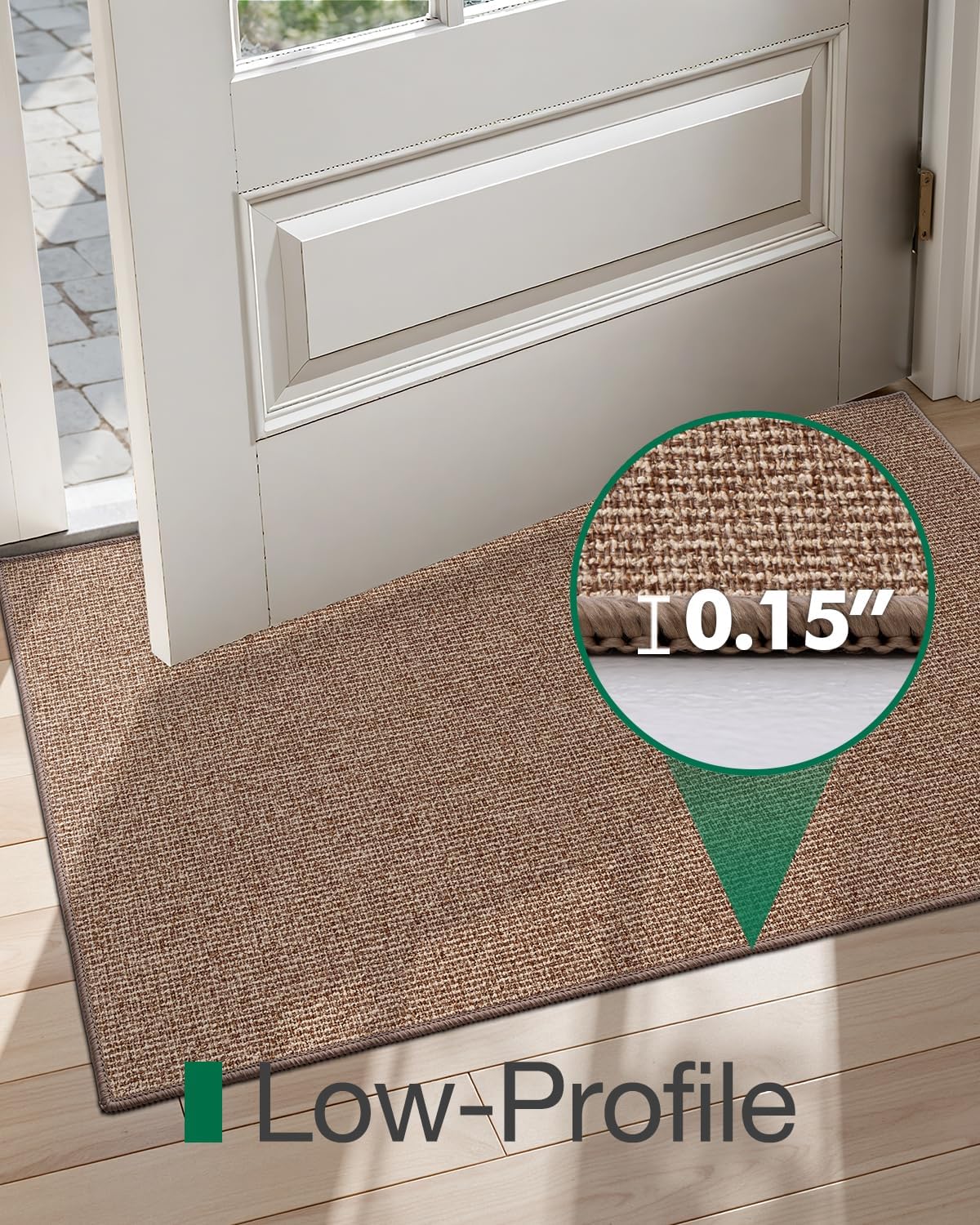 LUMI Indoor Door Mat 17"x30", Ultra Thin Low Profile Non-Slip Doormat for Home Entrance, Absorbent & Stain-Resistant Welcome Mats, Washable Entryway Mat for Front Door, Patio, Porch, Camel