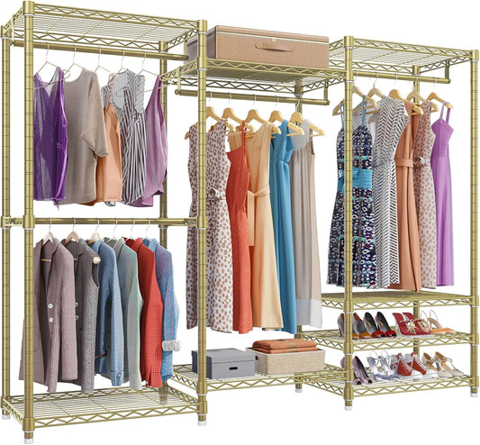 VIPEK V5 Portable Closet Wardrobe Heavy Duty Clothes Rack, Freestanding Metal Clothing Racks Custom Closet Racks with 8 Adjustable Shelves, 68.9" Lx15.7 Wx76.4 H, Max Load 890LBS, Gold