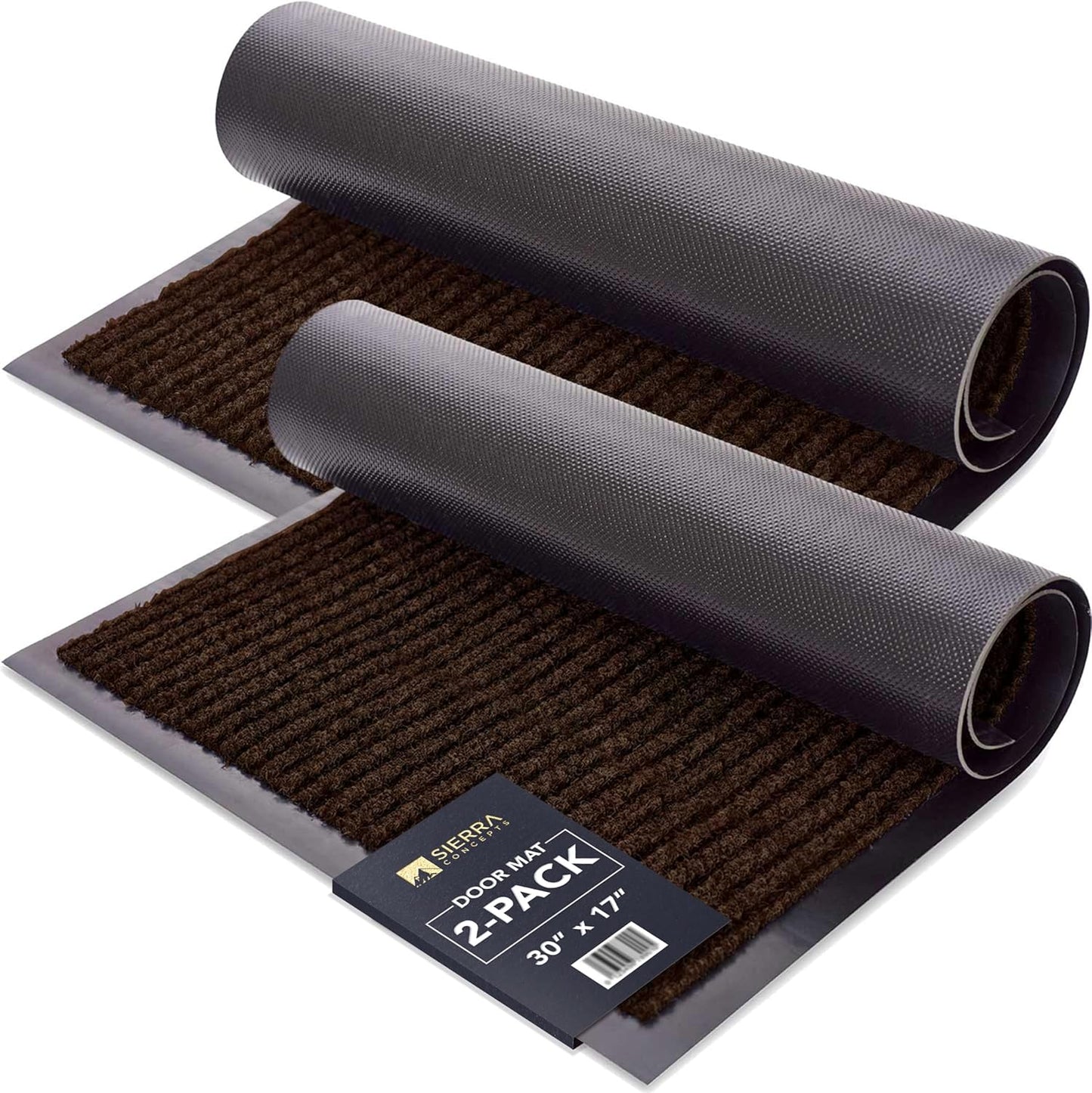 Sierra Concepts Front Door Mat Welcome Floor Mats - Entryway Indoor Outdoor Entrance Doormat, Patio, Porch, Muddy Shoe, Inside Outside Low Profile, 30x17 inches, 2-Pack Dark Brown