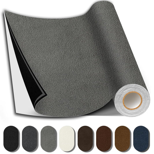 Suede Repair Patch, Large Fabric Repair Tape, Self-Adhesive Patches for Furniture, Couch, Sofa, Car Interior, Shoes, Hand Bag, Clothing (Grey, 3.5X79 Inch)
