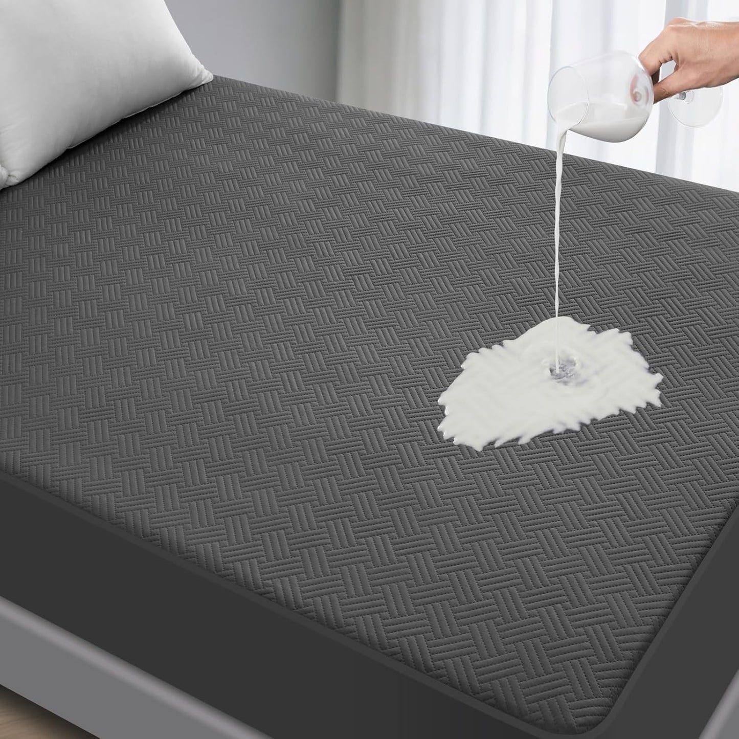 Waterproof Mattress Protector Twin XL Size - Breathable, Noiseless, Ultra-Soft Bed Cover, Mattress Pad Cover with Deep Stretchable Pockets 8"-21" (Gray)