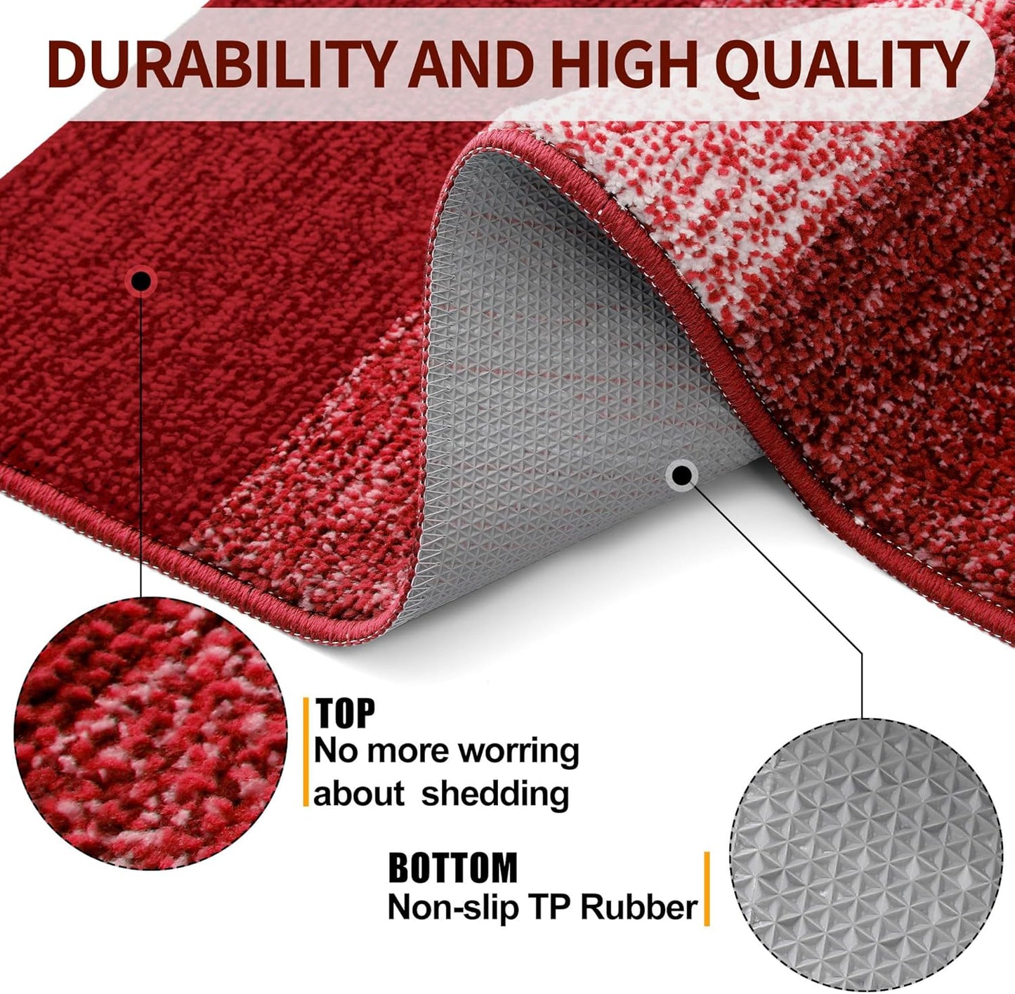 Kitinjoy Indoor Outdoor Door Mat, 30x17 Non-Slip Absorbent Dirt Trapper, Low-Profile Washable Inside Entrance Front Floor Mat, Sturdy Soft Entry Doormats for Entryway, Burgundy