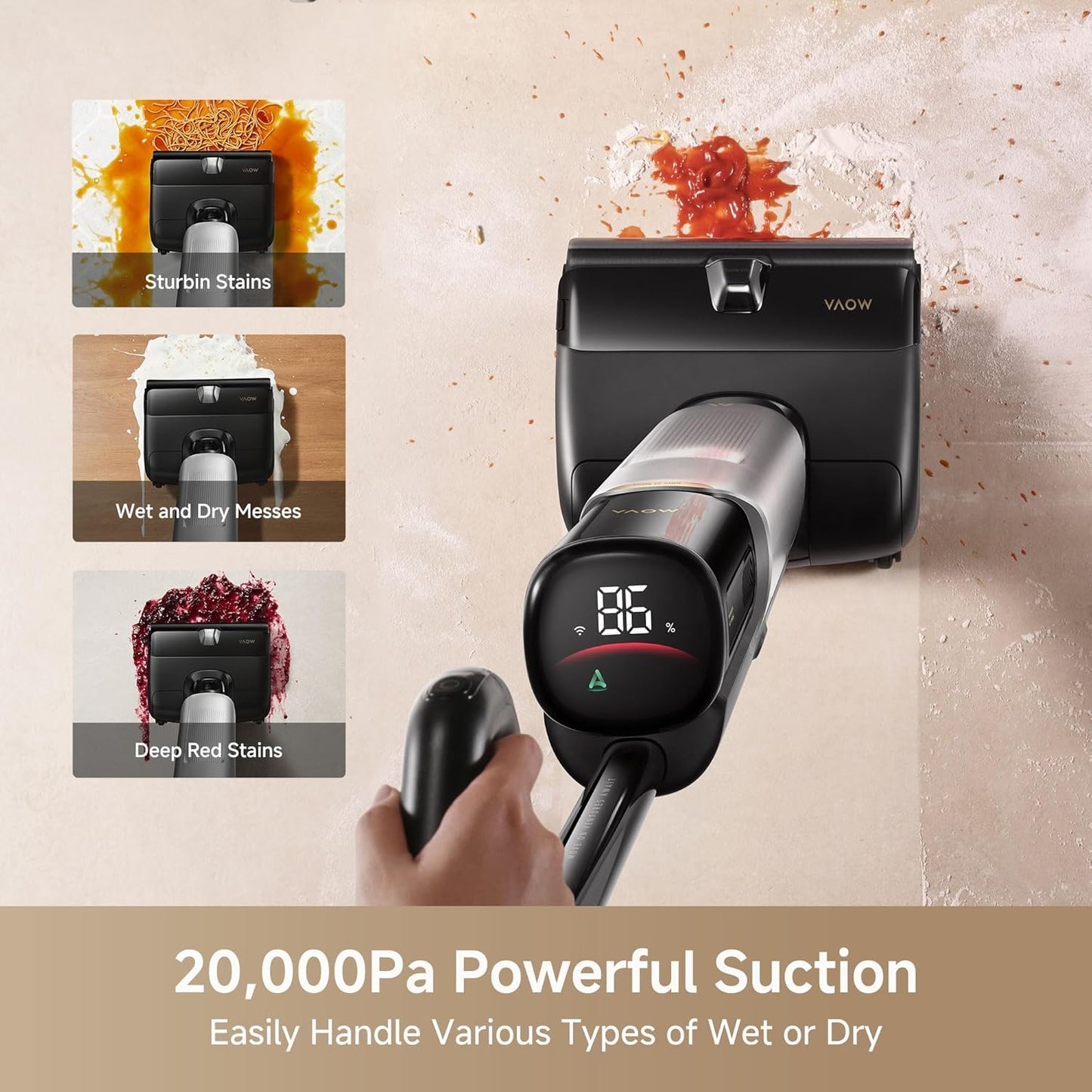 Mova X4 Pro Wet Dry Vacuum Cleaner, 20000Pa Cordless Vacuum Mop with Zero Tangle, Hot Water Mopping for Sticky Messes,194℉ Hot Air Self Drying, 180° Lie Flat, Push-in Charging Station, LED Display