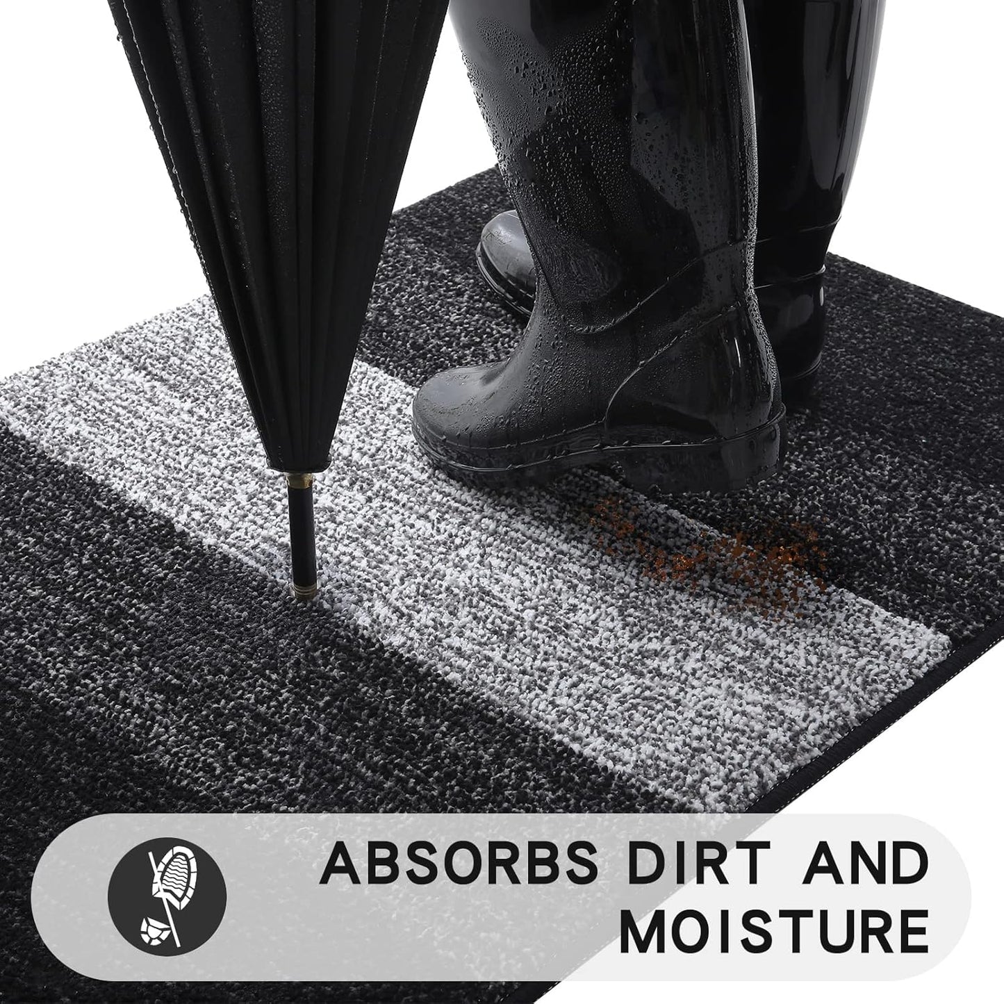 Kitinjoy Indoor Outdoor Door Mat, 48x30 Non-Slip Absorbent Dirt Trapper, Low-Profile Washable Inside Entrance Front Floor Mat, Sturdy Soft Entry Doormats for Entryway, Black