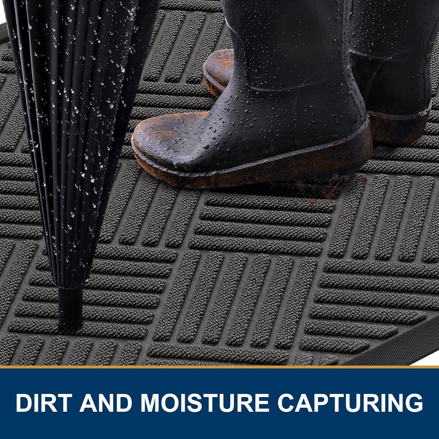 Smiry Front Door Mat Outside Entrance, Heavy Duty Outdoor Indoor Natural Rubber Doormat, Non Slip, Trap Dirt and Moisture, Easy Clean, Low Profile Patio Porch Entryway Mat, 47x32, Grey