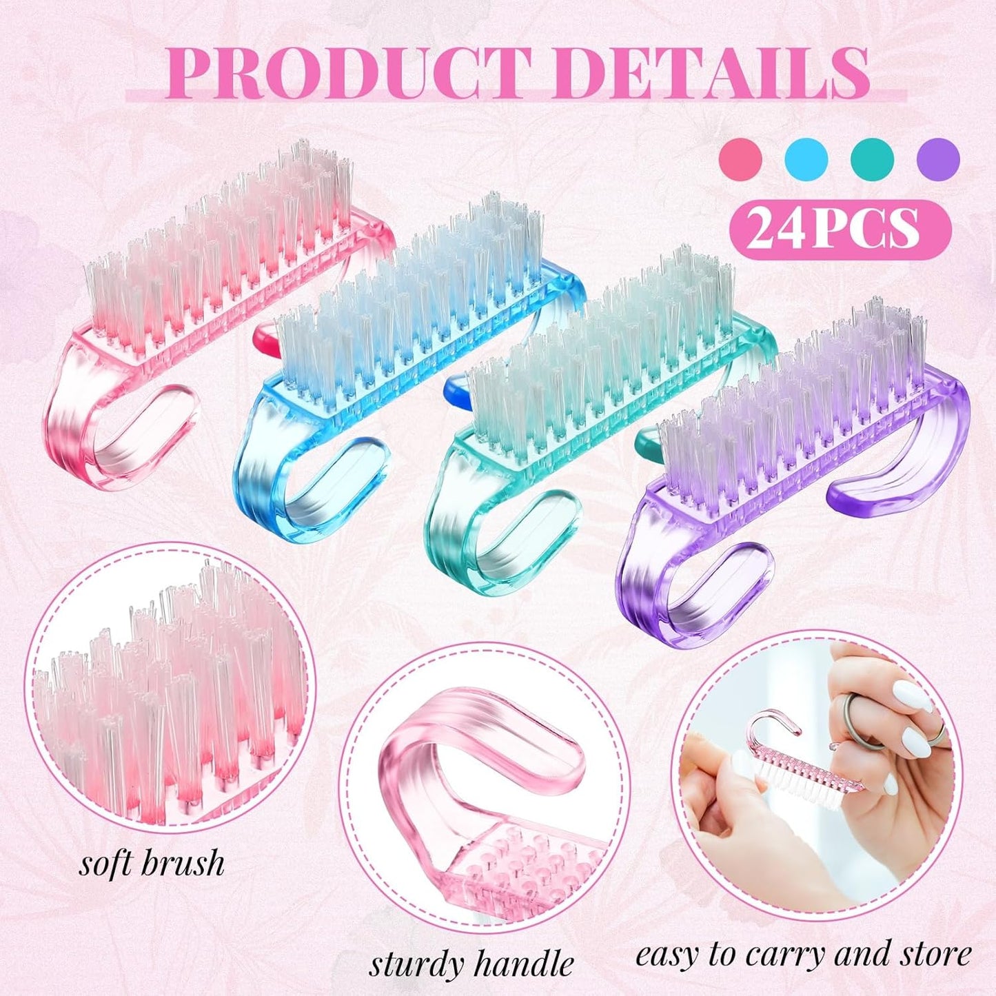 Patelai 48 Pcs Handle Grip Nail Brush Bulk Colorful Nail Scrubber Cleaner Fingernail Brushes Hand Toes Scrub Cleaning Brushes Pedicure Scrubbing Tool for Men and Women, Multicolor Brush