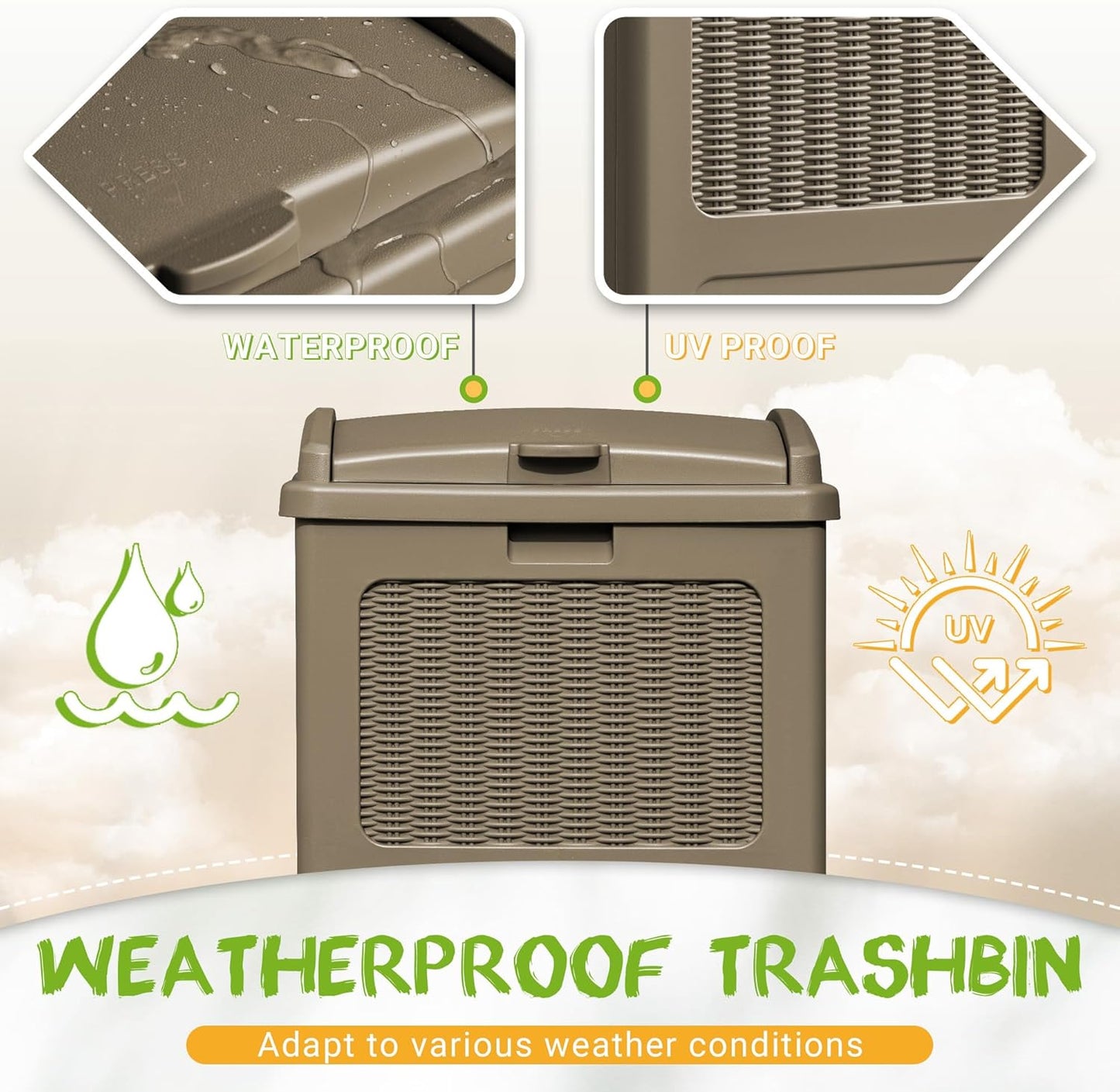 YESHOMY 4 Pack Outdoor Trash Can with Lid, Garbage Bins for Garden, Porch, Home and Kitchen, Coffee