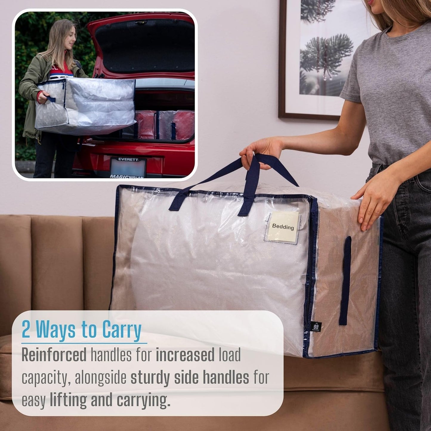 VENO 6 Pack Moving and Storage Bags, Heavy Duty, Alternative to Moving Boxes, Large Packing Totes Supplies for College Dorm Room with Zipper for Clothes, Wide Open Design (Clear, 6 Pack)