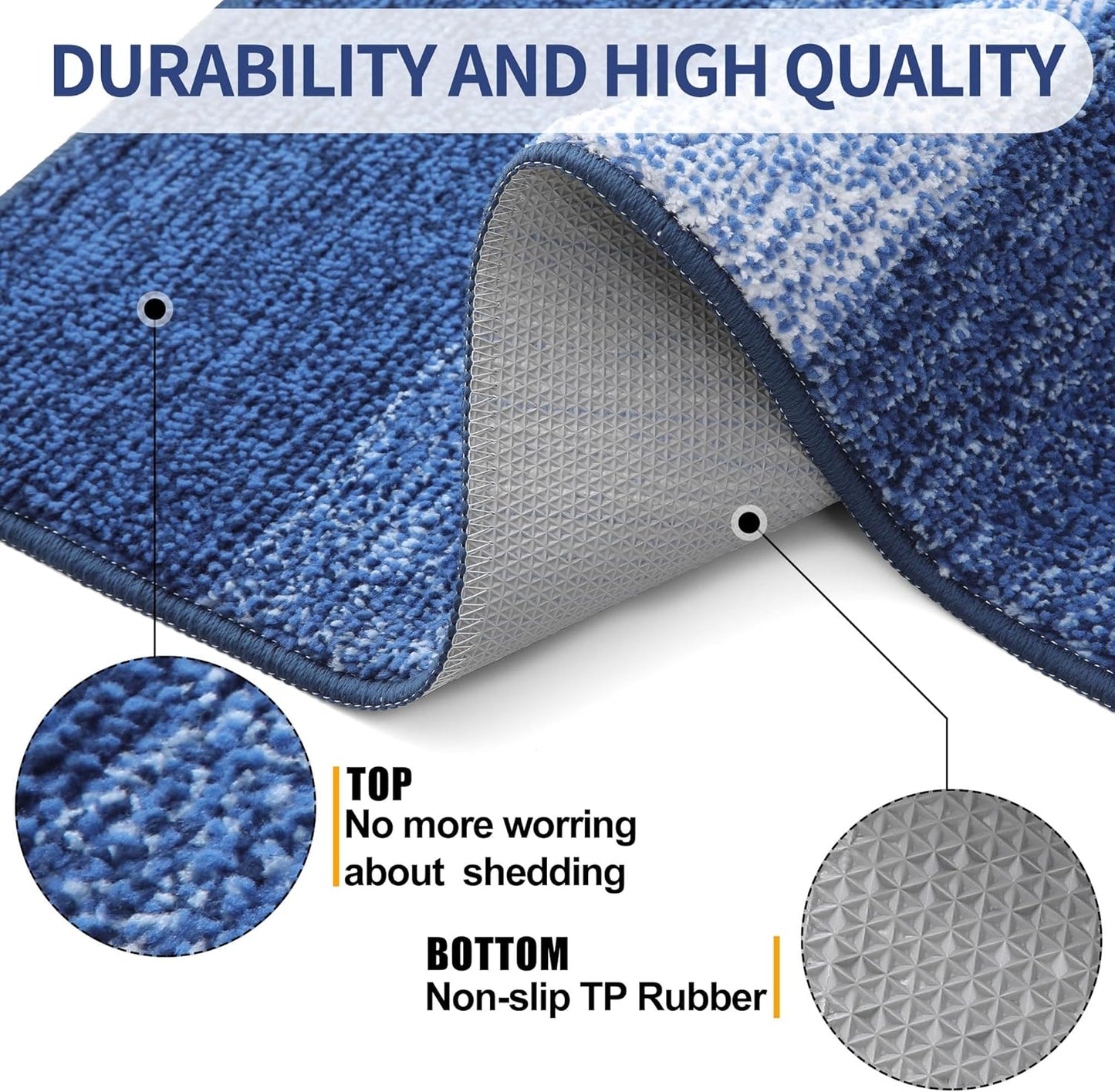 Kitinjoy Indoor Outdoor Door Mat, 71x24 Non-Slip Absorbent Dirt Trapper, Low-Profile Washable Inside Entrance Front Floor Mat, Sturdy Soft Entry Doormats for Entryway, Navy Blue