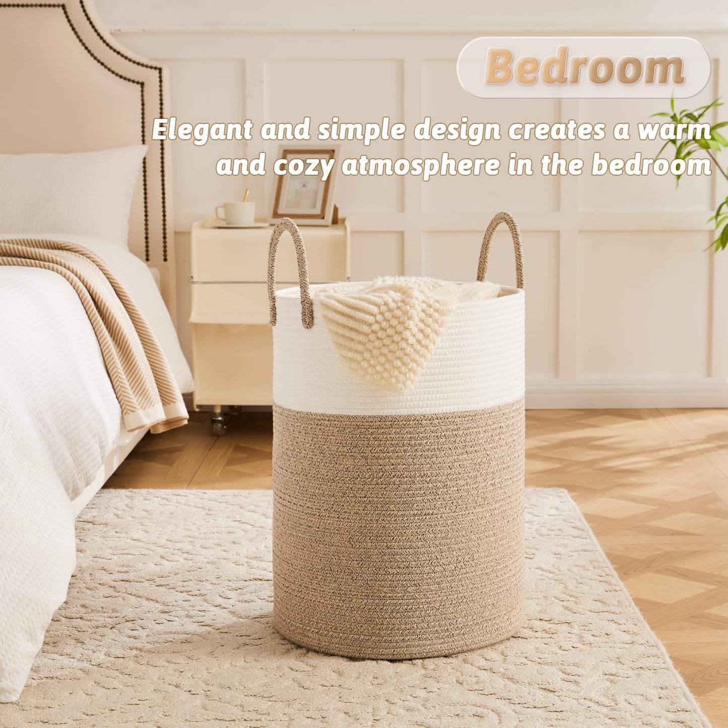 Laundry Basket,Woven Cotton Rope Laundry Hamper,100L for Decorative Storage of Dirty Clothes,Toys and Blankets in Bathroom,Baby Room and Living Room