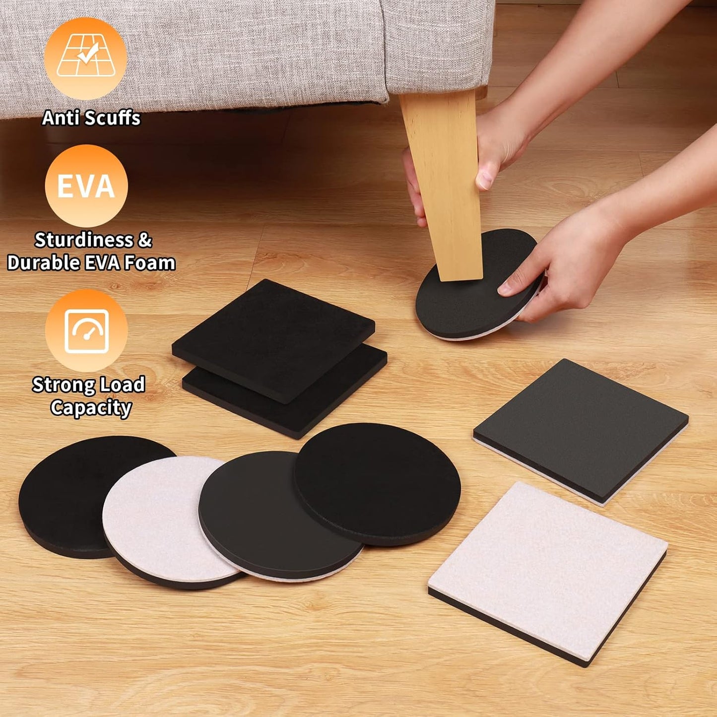 Ezprotekt 5" Round Felt Furniture Movers Sliders for Hardwood Floors, 8 Pcs Reusable Felt Furniture Moving Pads for Heavy Duty Bed Sofa Fridge Couch, Move Item Easily and Quickly (Beige)