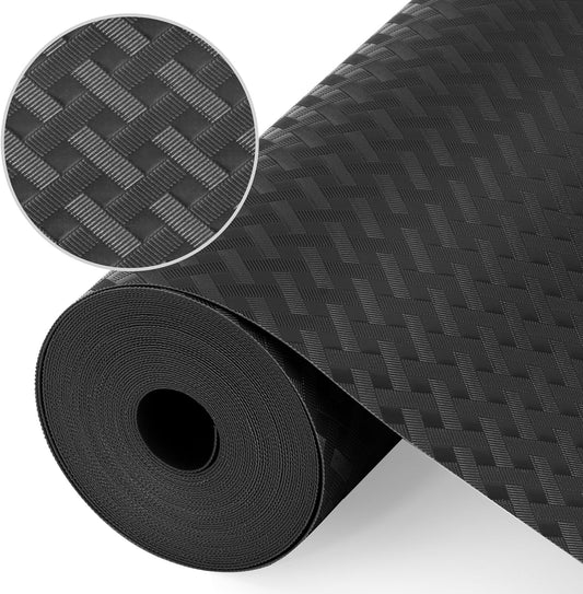 Shelf Liners, Non-Adhesive Drawer Liner, Waterproof & Oil-Proof Kitchen Cabinet Cupboard Liner Plastic EVA Material BPA Free Fridge Liner Mats Paper Protector for Shelves (Black/12in x 240in)