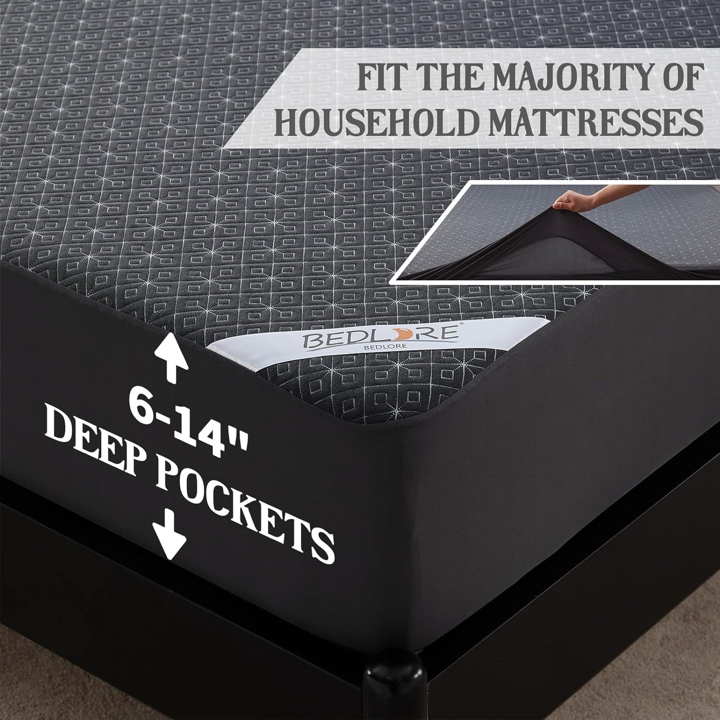 BEDLORE Waterproof Twin XL Mattress Protector, Noiseless Mattress Cover with Stretchable Pockets for 6-15 inches Mattress,Soft Breathable Mattress Pad College Dorm Size for Back to School (Dark Gray)