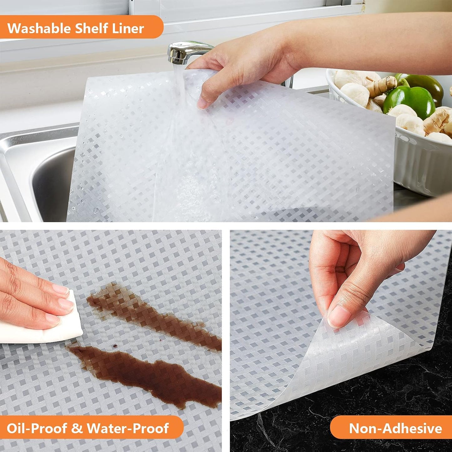 Shelf Liners for Kitchen Cabinets Refrigerator Liners Waterproof & Oil-Proof Kitchen Cupboard Liner Non-Slip Drawer Mats EVA Material Non Adhesive Fridge Liner for Shelves - Clear 11.8 x 236.2 Inch