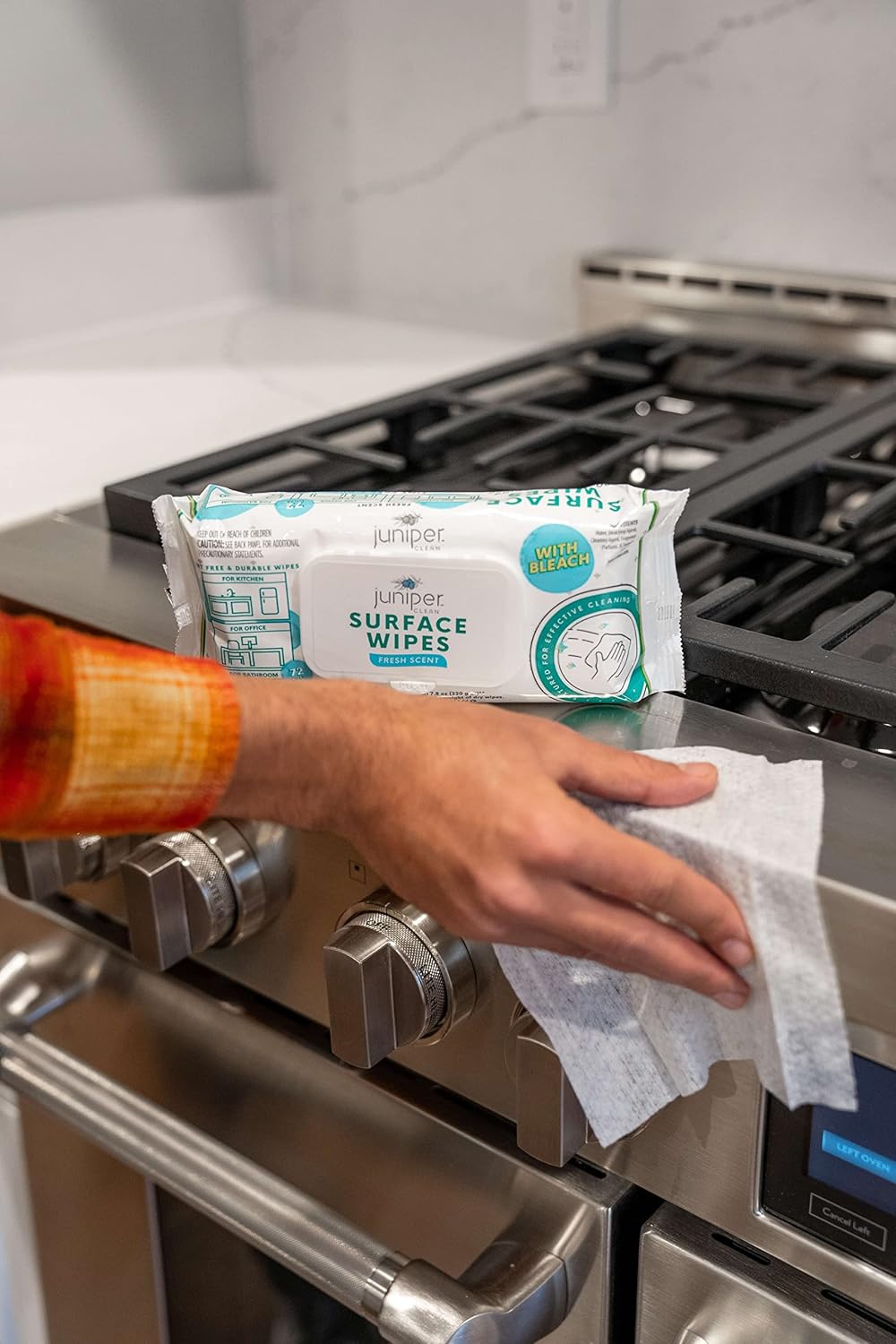 6 Pack Surface Cleaning Wipes with Bleach, All-Purpose Cleaner for Bathroom, Kitchen, Office, 72 Count Soft Flow, Fresh Scent, Lint Free & Durable