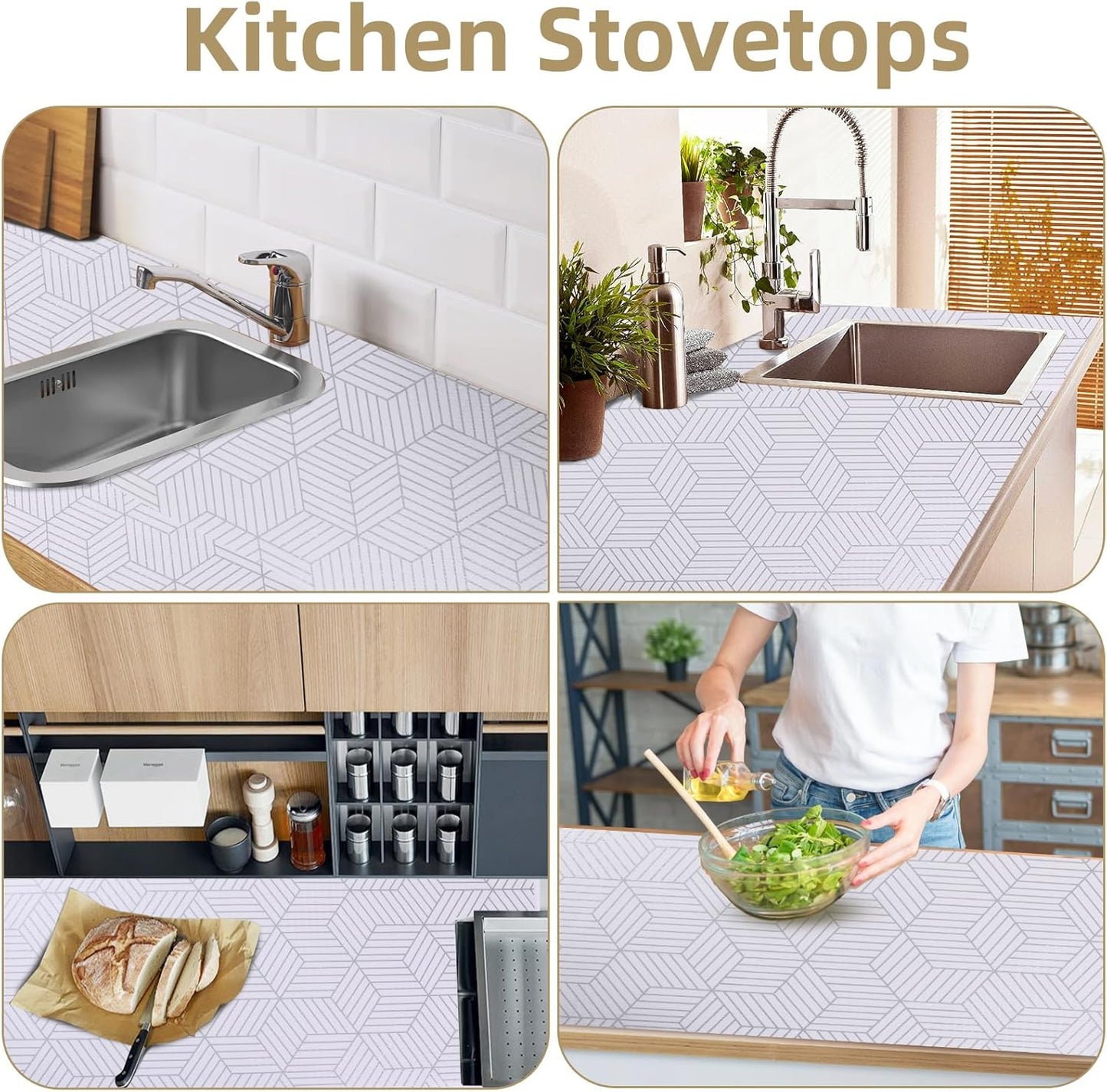 Shelf Liners for Kitchen Cabinets Non Adhesive Shelf Liner Paper Non-Slip Thickened Drawer Liner Easy to Clean for Tool Box Refrigerator with Knife and Tape Measure, Silver Geometric, 23.6 x 236.2 in