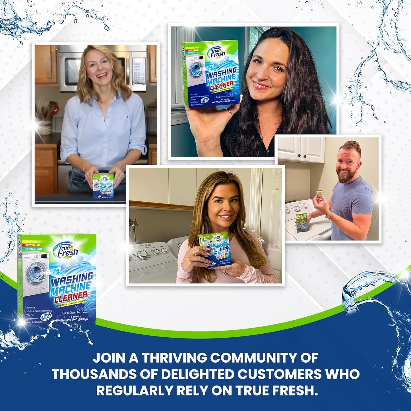 True Fresh Washing Machine Cleaner Tablets, 15 Solid Deep Cleaning Tablet, Finally Clean All Washers Machines Including HE Front Loader Top Load