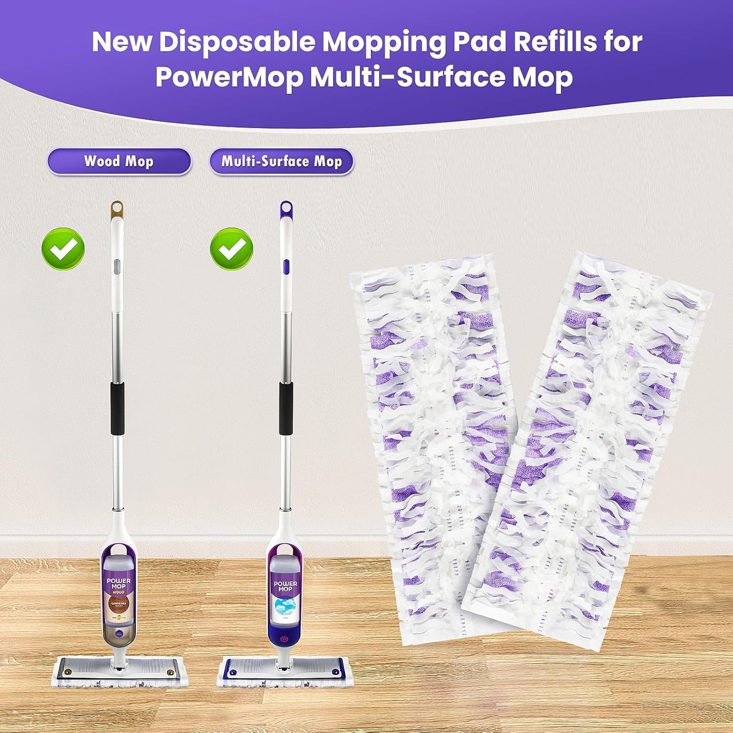 40 Pack Power Mop Pad Refills for Swiffer Power Mop Refills Pads Multi-Surface, Disposable PowerMop Refills Pads Replacement Spray Mopping Kit for Floor Cleaning