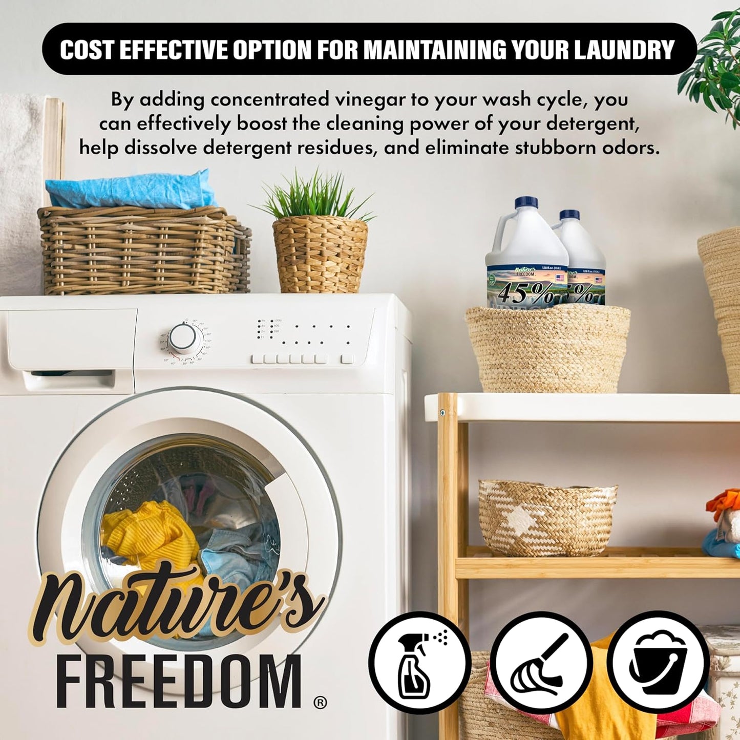 Nature's Freedom 45% Concentrated Vinegar, 1 Gallon - Dilutes to 9 Gallons - 9x Strength Multi-Purpose Solution