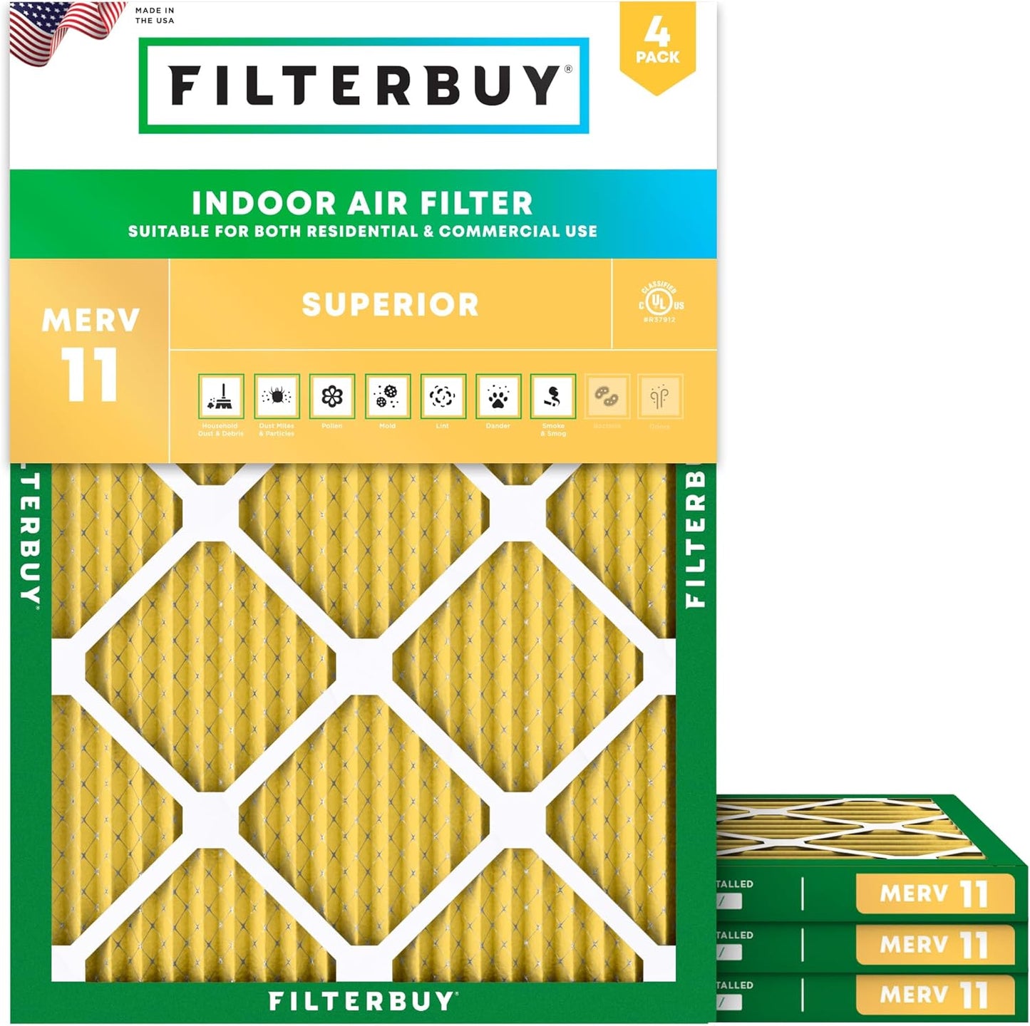 Filterbuy 18x25x1 Air Filter MERV 11 (MPR 1200) Allergen Defense Replacement (4-Pack), Electrostatic Pleated HVAC AC Furnace Filters, Made in USA (Actual Size: 17.50 x 24.50 x 0.75)
