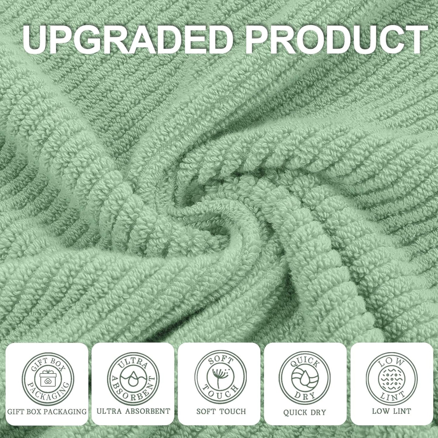 VOOVA & MOVAS Hand Towels for Bathroom Set of 4, Large 18" x 28", 100% Cotton | Lightweight | Thick | Quick Dry | Soft | Absorbent, Sage Green Hand Towels, Bathroom Essentials