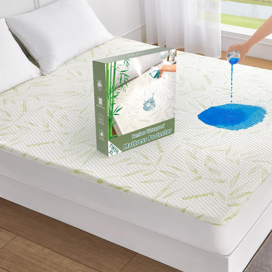 Twin XL Mattress Protector Waterproof Mattress Pad Washable Bamboo Rayon Mattress Cover Breathable Noiseless Bed Protector 5" - 21'' Elastic Fitted Deep Pocket