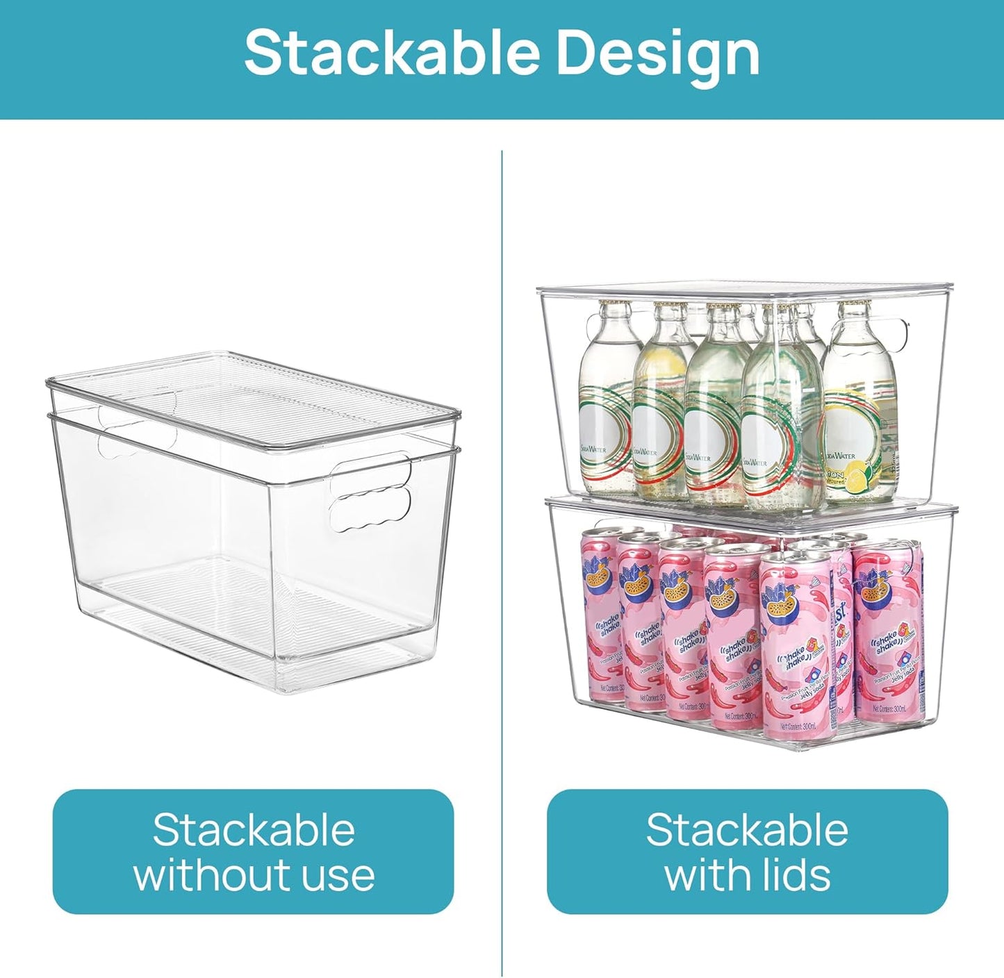 Vtopmart 6 Pack Clear Stackable Storage Bins with Lids,XLarge Plastic Containers with Handle for Pantry Organizer and Storage,Perfect for Kitchen,Fridge,Cabinet, Closet,Bathroom Organization