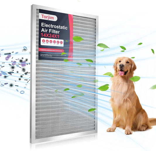 Torjim 14x24x1 MERV8 Washable & Reusable Electrostatic Air Filter, AC/HVAC Furnace Filter, Breathe Fresher, Easy Install