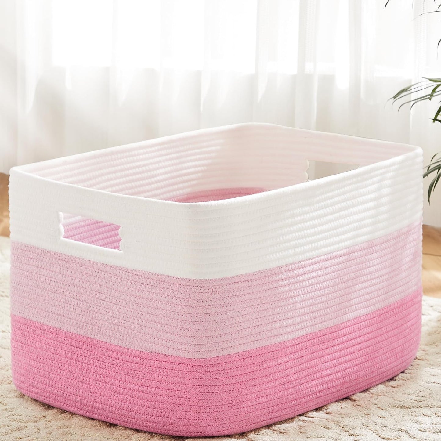 Blanket Basket,Rectangle Woven Baskets for Storage,100L Laundry Basket for Decorative Nursery Blanket,Toys,Dirty Clothes and Magazine in Shelves,Baby Room,and Living Room