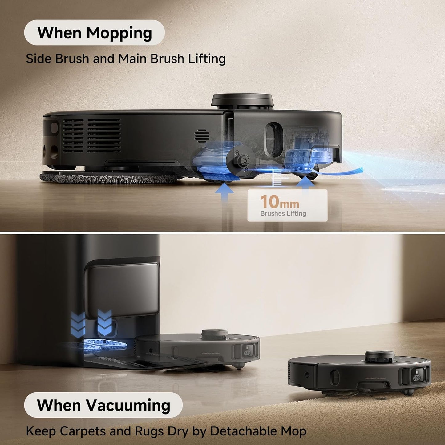 Mova P50 Pro Ultra Robot Vacuum and Mop, 19,000Pa Suction with Anti-Tangle Brush, Removable & Liftable Mop for Carpet & Floor, 167℉ Mop & Washboard Self Drying & Cleaning, Auto Empty & Refill, Black
