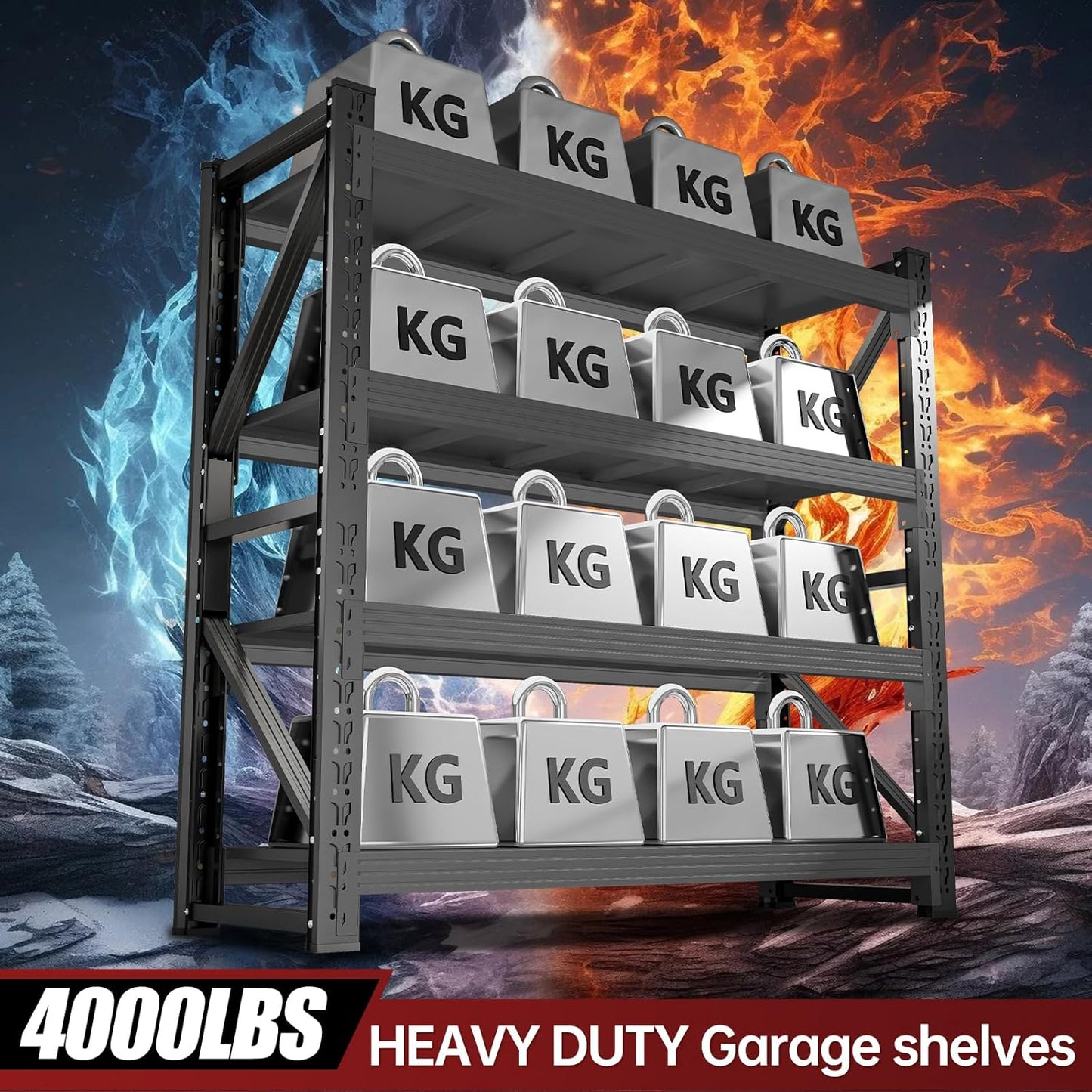 4000LBS Storage Shelves Heavy Duty, 48" W Metal Garage Shelving Units, 4 Tier Adjustable Shelf, Garage Storage Shelves Rack, Industrial Shelving for Warehouse, Basement,48" W x 20" D x 79" H