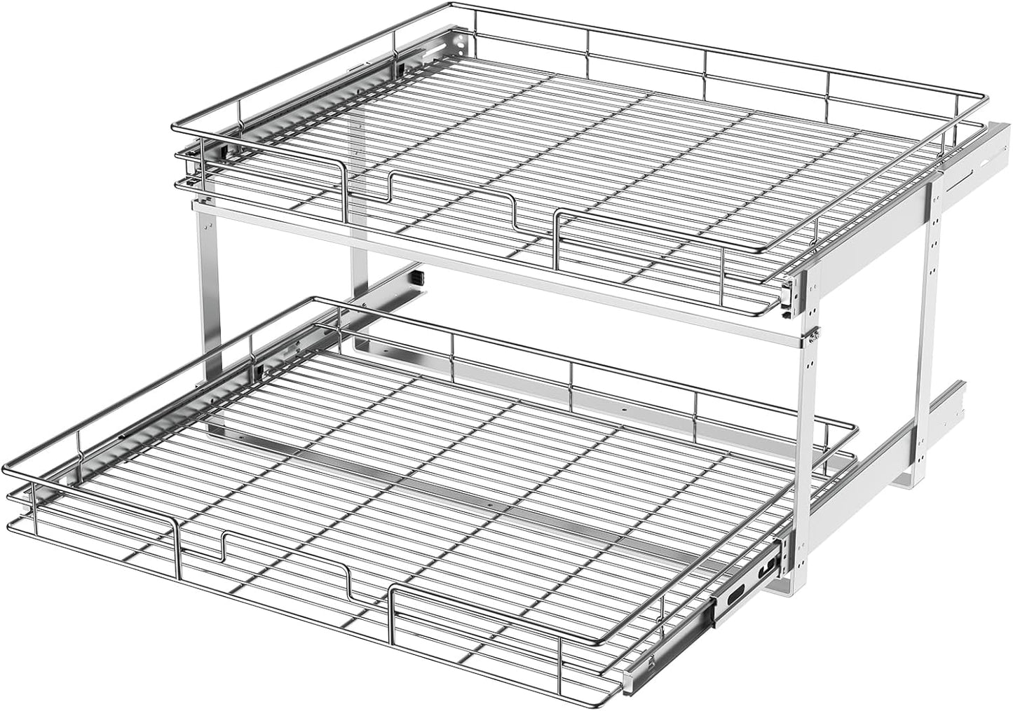 LOVMOR 2 Tier Individual Pull Out Cabinet Organizer 25½" W x 21½" D, Slide Out Kitchen Cabinet Storage Sliding Shelves