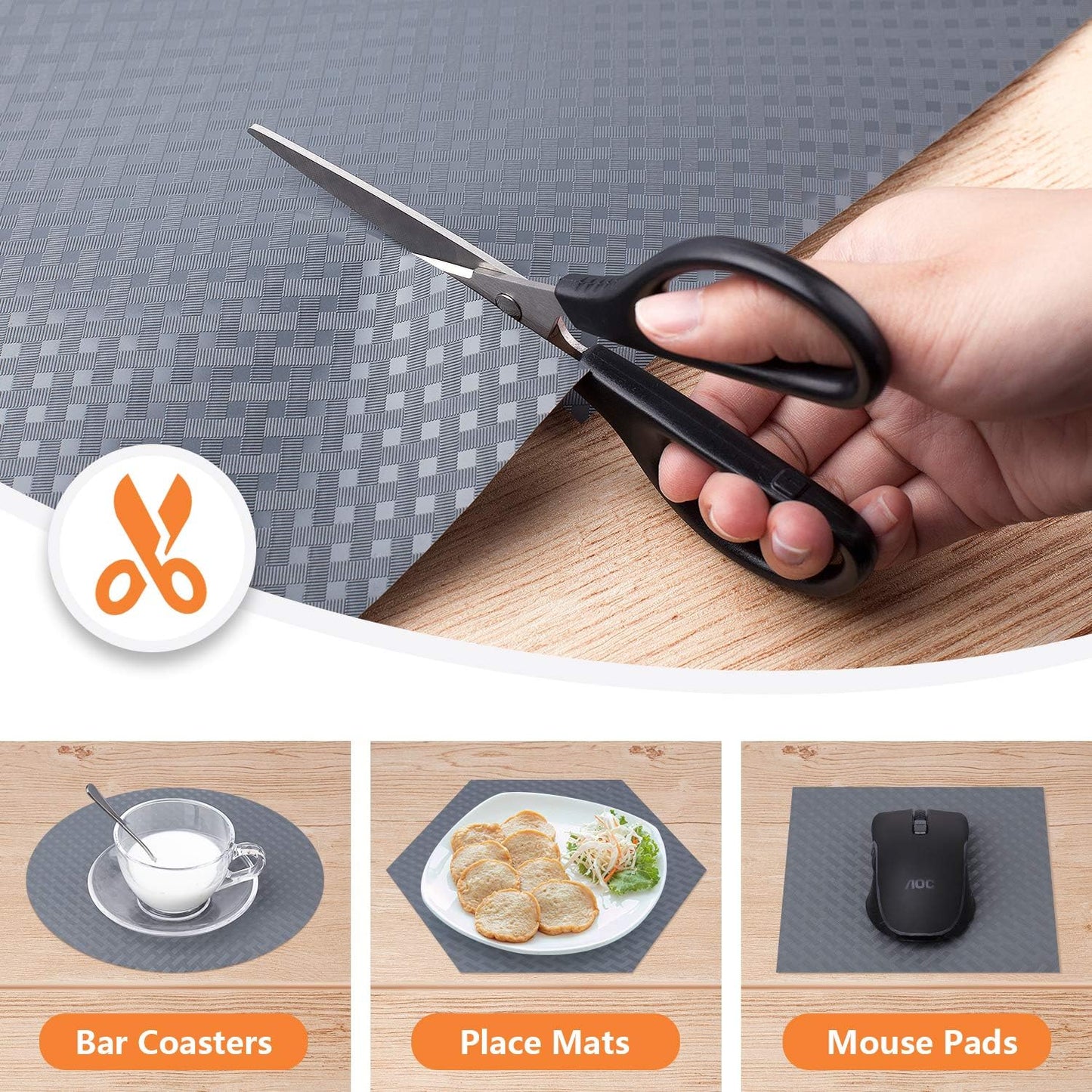 Shelf Liners for Kitchen Cabinets Refrigerator Liners Waterproof Kitchen Cupboard Liner Non-Slip Drawer Mats EVA Material Non Adhesive Fridge Liner for Shelves - Gray （11.8 x 236.2 Inches x 2 Rolls