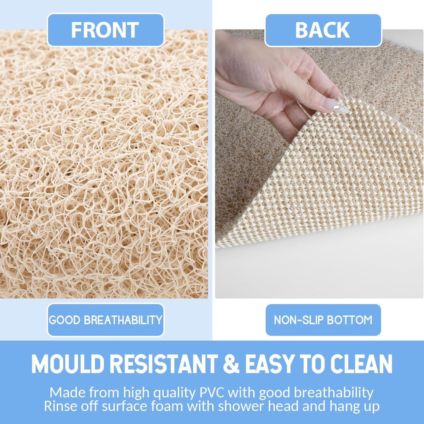 Non-Slip Bathtub Mat, 2 Pack Anti Slip Shower Mat, Fast Drying Bathtub Mats, Foot Scrubber Mat, Anti Slip Mat for Tub, Floor, Bathroom, Kitchen, Home, Hotel (Beige 24"×16"+24"×16")