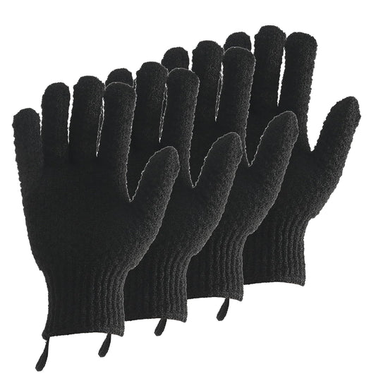 2 Pairs Bath Exfoliating Gloves for men and women – CLEEDY 4 Pcs Heavy and Large Exfoliating Gloves Scrubbing for Shower, Spa, Massage - Scrub Exfoliating Mitts for Body, Face, Hand and Foot (black)