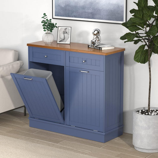 Betterhood Tilt Out Trash Cabinet 10 Gallon Wooden Free Standing Laundry Sorter Cabine,Recycling Cabine with Hideaway Drawer,Tilt Out Trash Cabinet Can Bin Kitchen