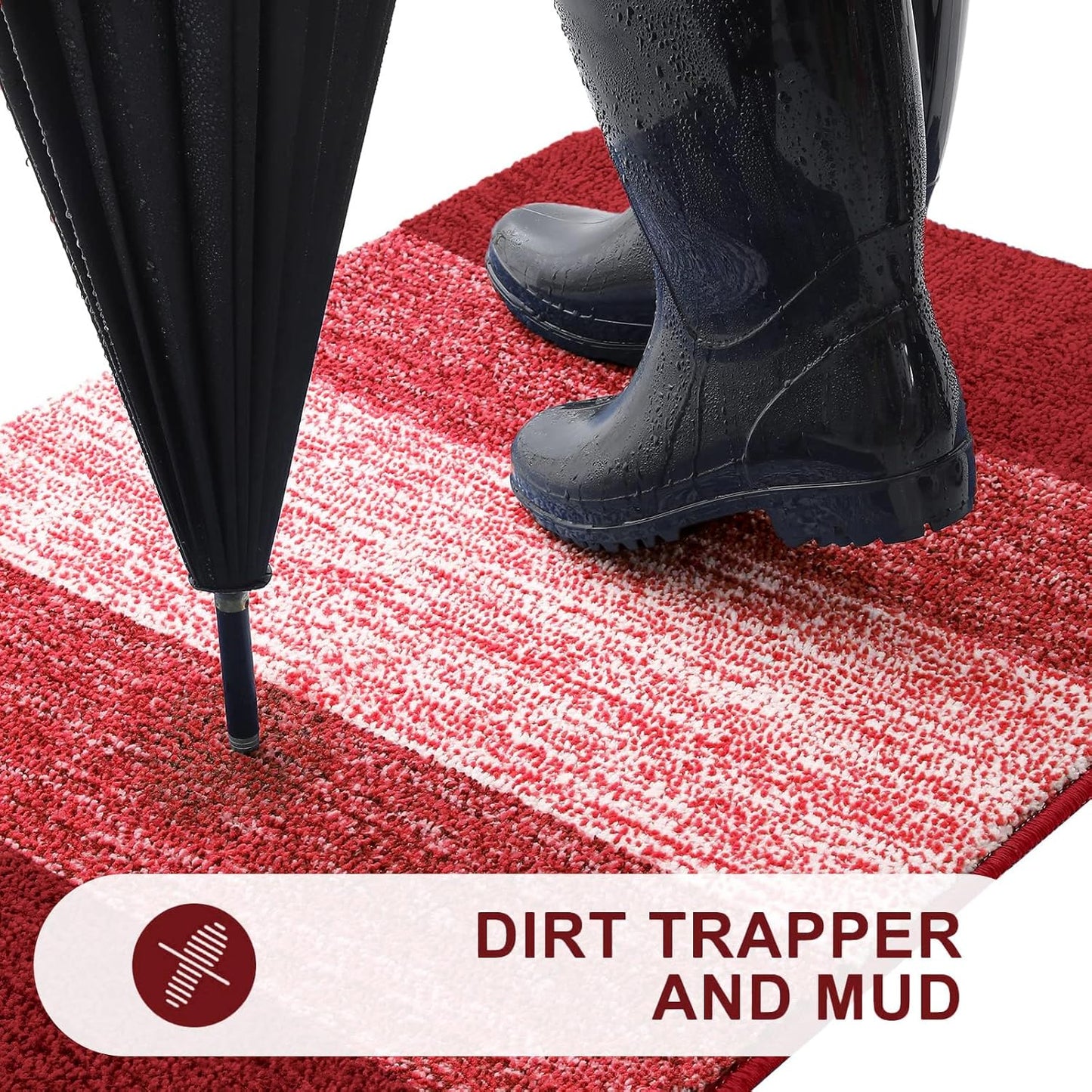 Kitinjoy Indoor Outdoor Door Mat, 40x32 Non-Slip Absorbent Dirt Trapper, Low-Profile Washable Inside Entrance Front Floor Mat, Sturdy Soft Entry Doormats for Entryway, Burgundy