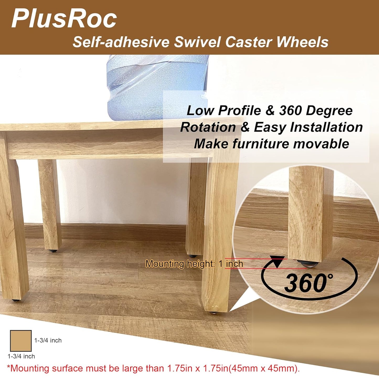 PlusRoc 8 Pack Self Adhesive Caster Wheels 1 Inch for Appliance Sliders Rollers, Load Capacity 28LBS Per Wheel, Low Profile Swivel Wheels for Furniture Storage Bins, Black