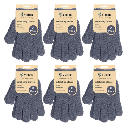 Yiclick Heavy Exfoliating Gloves, Exfoliating Body Scrubber for Bath Shower Exfoliation, Body Scrub Exfoliator For Dead Skin Remover, Exfoliate Sponge Loofah Washcloth Mitt Men Women (12 Grey)