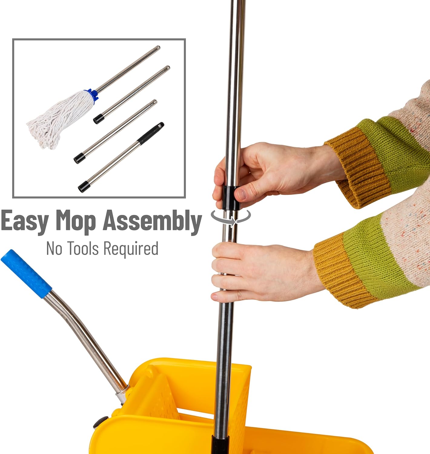 Mind Reader Bucket with Wringer and Mop Set, 22 Qt (5.5 Gallon), Floor Cleaning, Wheels, 16.25" L x 10.75" W x 24.5" H, Yellow