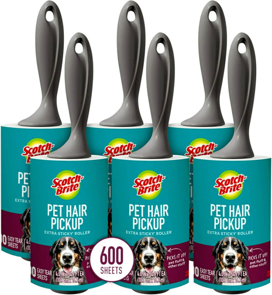 Scotch-Brite Pet Extra Sticky Hair Lint Roller 6 Rollers 600 Sheets