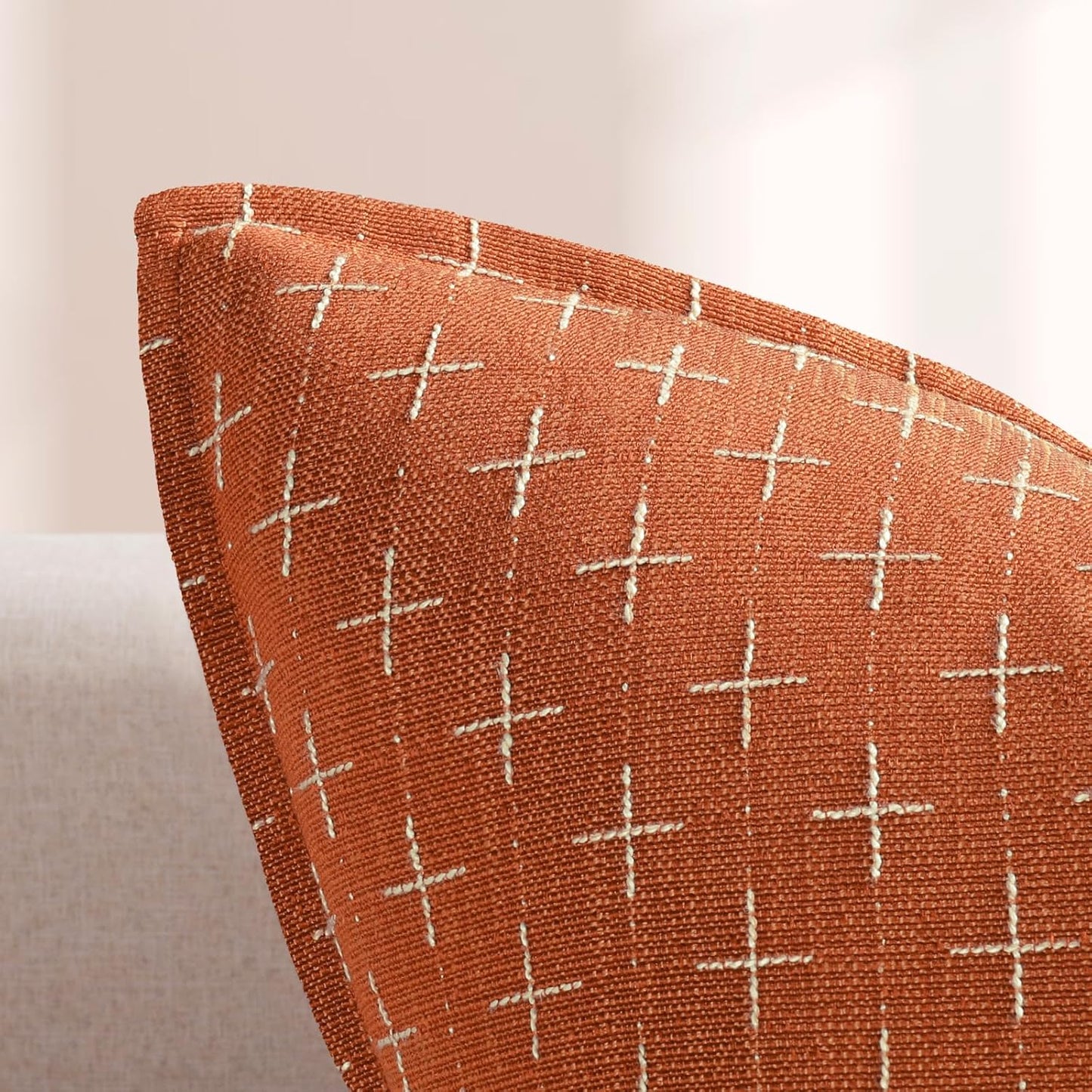 ZWJD Fall Pillow Covers 18x18 Set of 2 Soft Polyester Textured Pillow Covers with Stylish Flange Edge Cozy Farmhouse Throw Pillows for Couch Bed Sofa Living Room