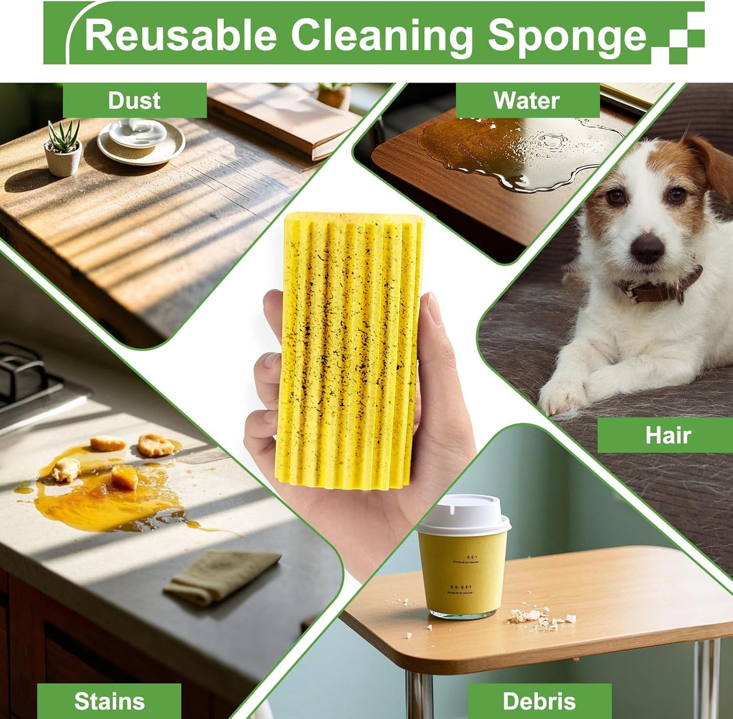 4-Pack Damp Clean Duster Sponge, Sponge Cleaning Brush, Duster for Cleaning Blinds, Glass, Baseboards, Vents, Railings, Mirrors, Window Track Grooves and Faucets, Gray and Yellow