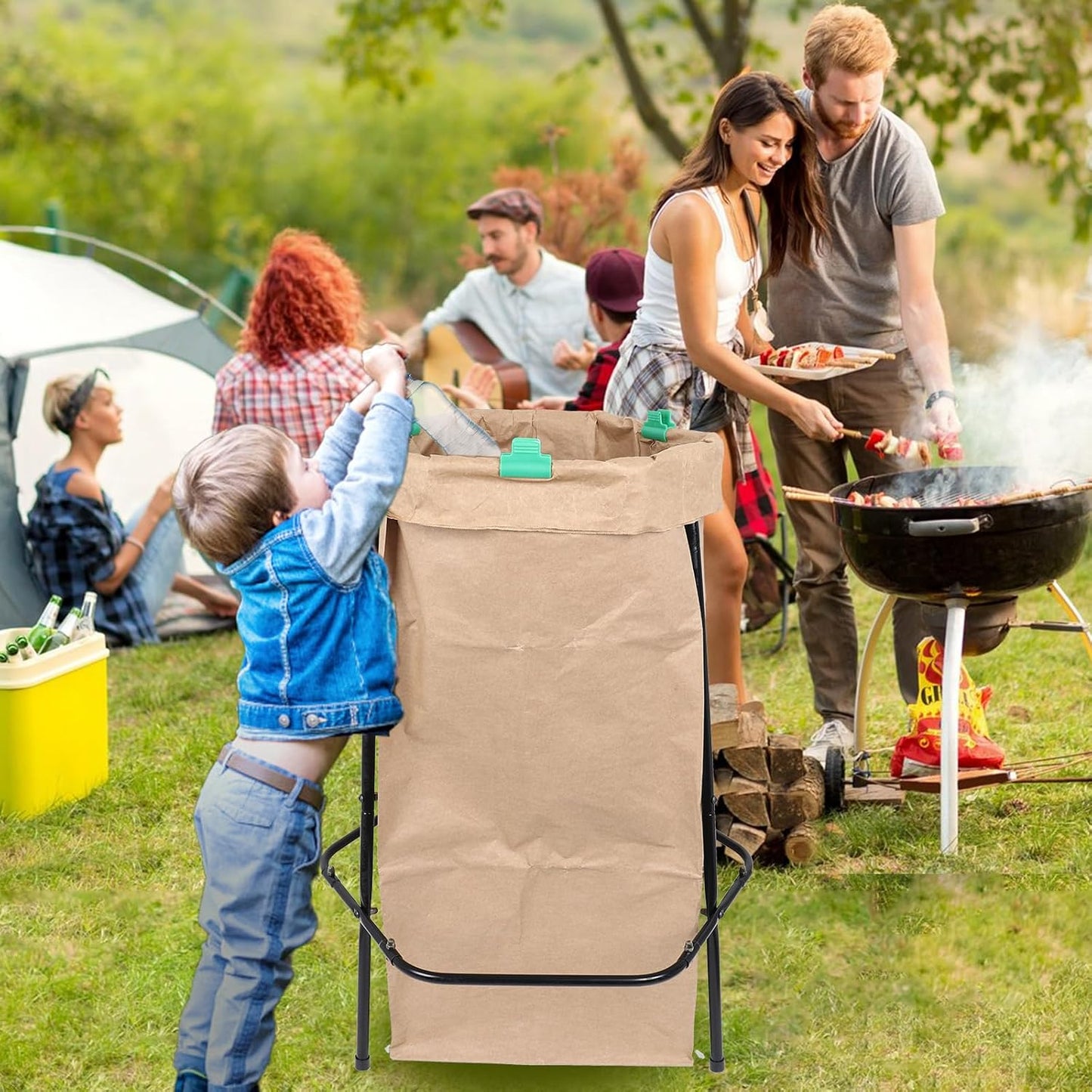 Garden Trash Bag Holder Stand, Metal Leaf Bag Holder, Frame Holds 30-55 Gallon Multi Use Bags, Outdoor Trash Bag Holder for Yard and Lawn Cleanup, Gardening, Camping, Parties